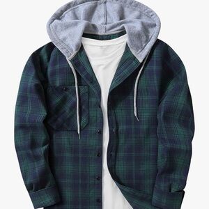 Men's Green Plaid Hooded Flannel